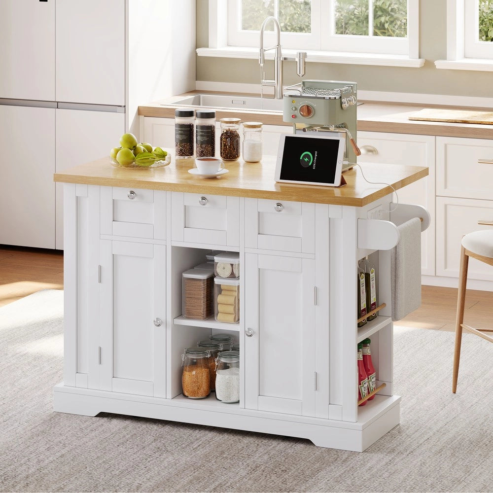 Tavolo da Cucina Mobile con Schublade e Ripiani ¨C Xylo ¨C 132 cm, Stile Rustico