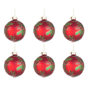 Palline di Natale in Vetro Rosse Pungitopo Swarovski Leafage Diametro: 80 mm