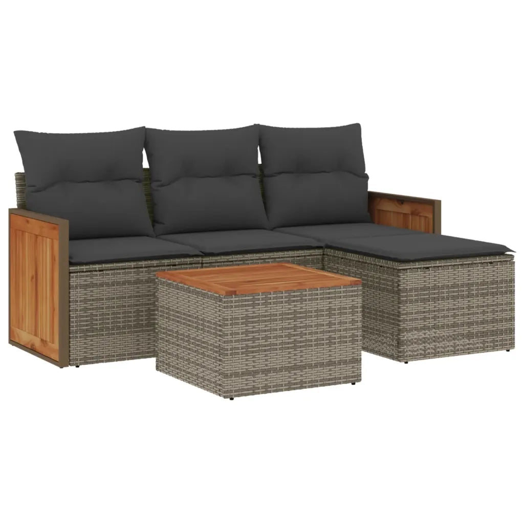 Set Divano da Giardino 5 pz con Cuscini Grigio in Polyrattan 3227593