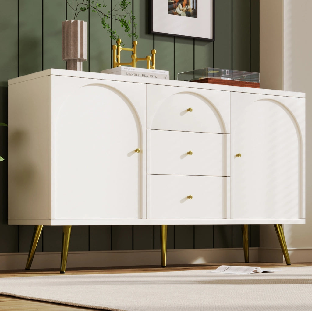 Credenza crema con 2 ante, 3 cassetti e ripiano regolabile