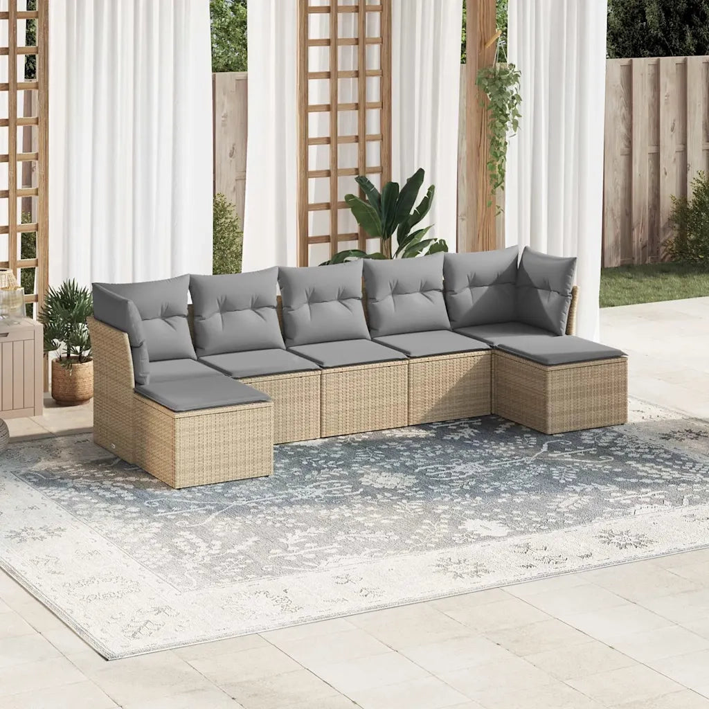 Set Divani da Giardino 7pz con Cuscini Grigio Chiaro Polyrattan