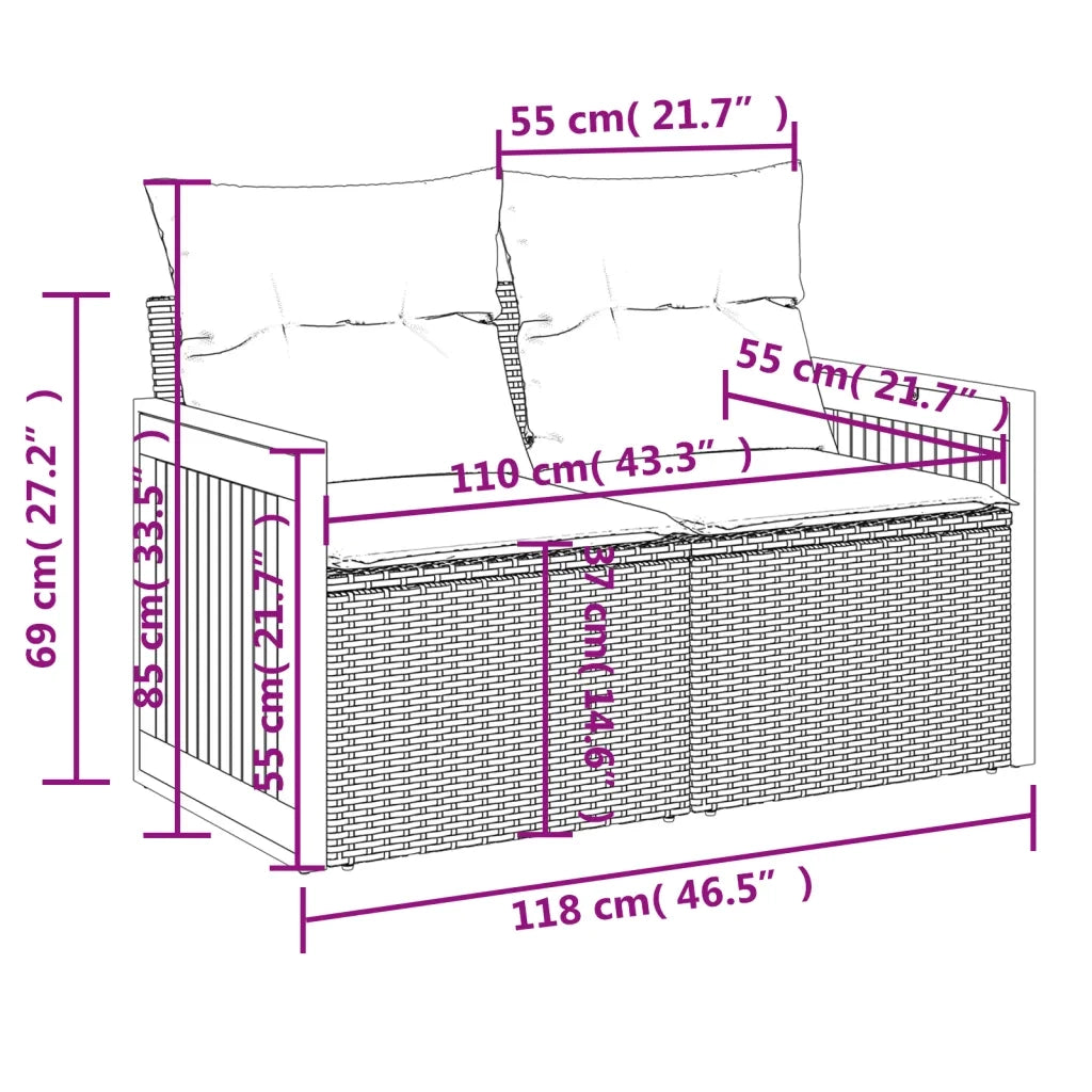 Divano da giardino con cuscini 2 Posti-Sofa da Giardino-Divano da esterno nero in polyrattan 318025