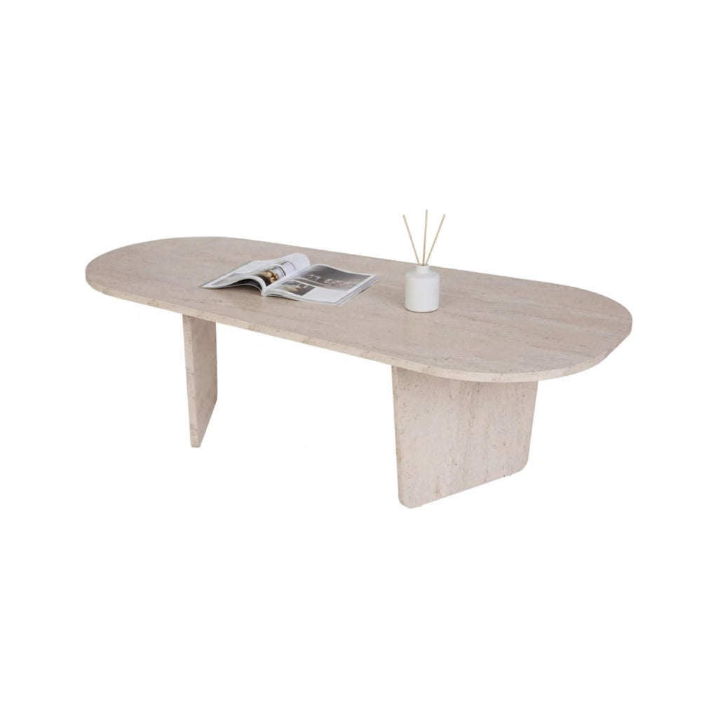 Dozza, Tavolino da Salotto Forma Ovale, 130x65x40h cm Bianco Marmo