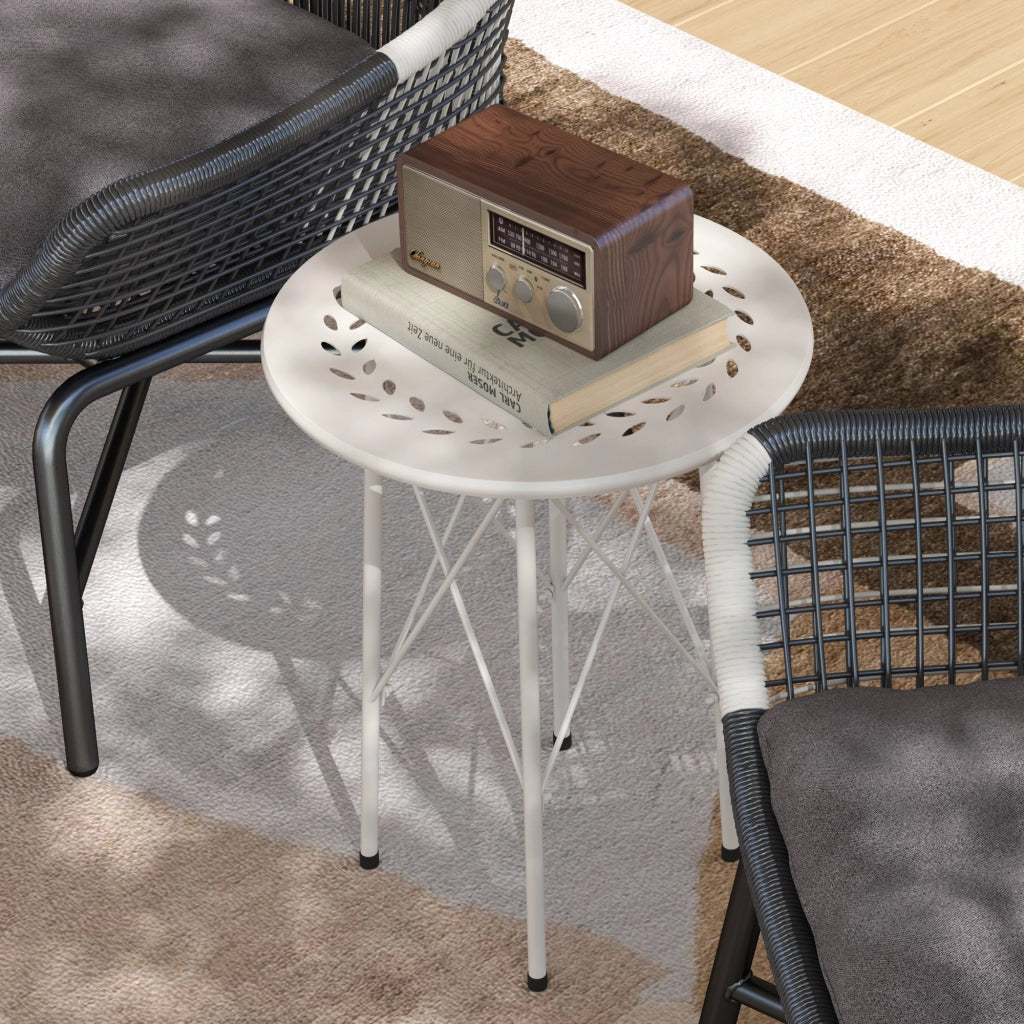 Tavolino rotondo da giardino ¨C Xylo ¨C acciaio bianco design floreale ?40x50cm