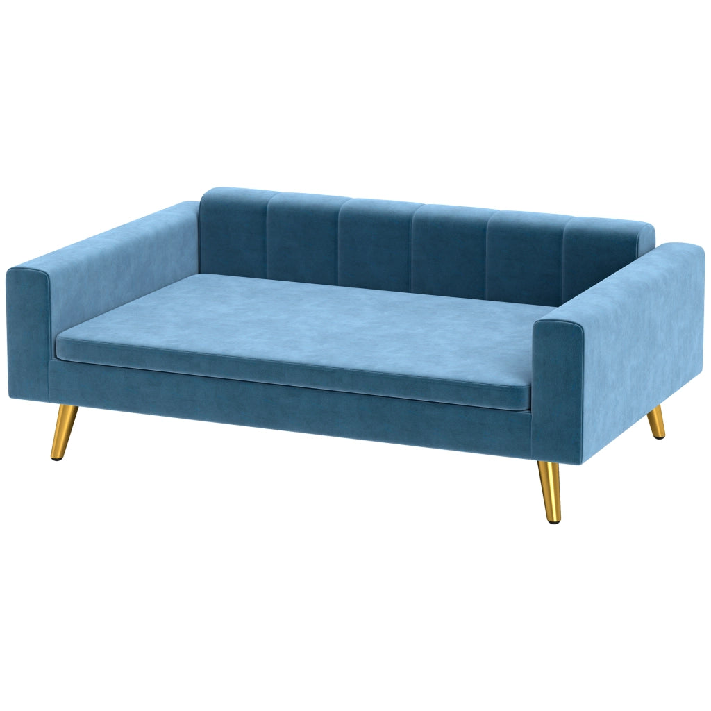 Letto per cani imbottito con cuscino ¨C Zephmum ¨C Blu velluto metallo dorato 94x60x32 cm