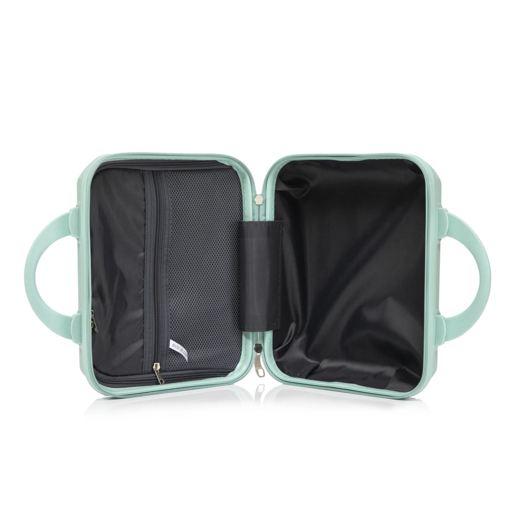 Set da viaggio 2 pezzi con valigia rigida ABS 55x35,5x20,5 cm e beauty case 14" verde menta