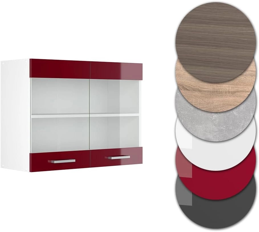 Mobile da cucina in vetro R-Line, Rosso lucido, 80 cm, per la libera combinazione all'interno di sistemi cucina modulari