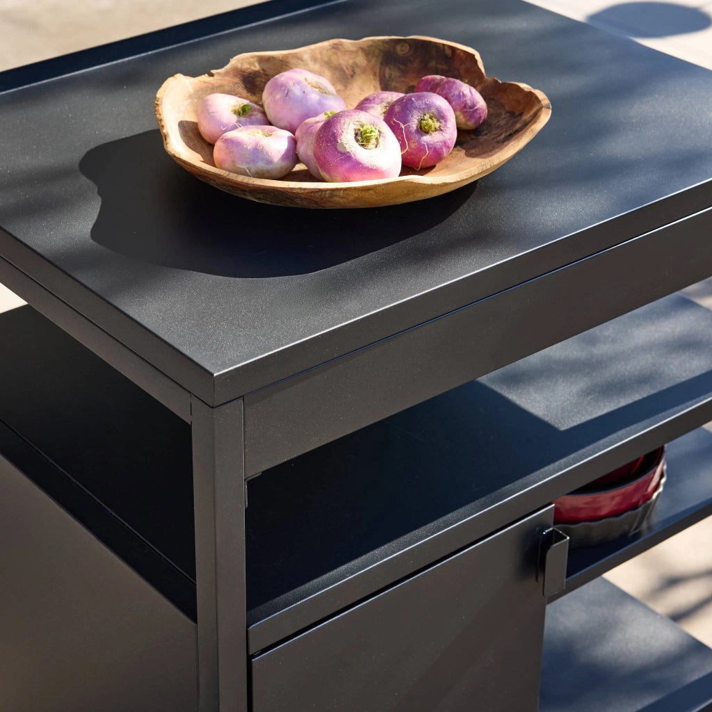 Cucina esterna in acciaio con 1 anta e 3 ripiani, 80cm, nero