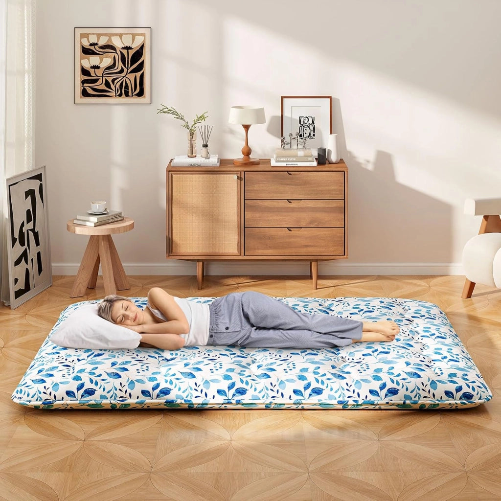 Materasso Futon Pieghevole, Materasso Portatile con Sacca da Trasporto per Camping, Materasso da Terra con Copertura Lavabile (Verde,200 x 140 cm)