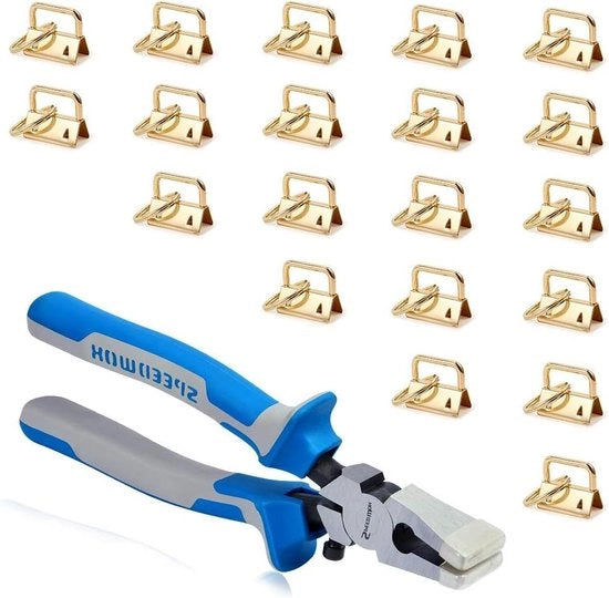 Set di 20 impugnature a cerniera - 25 cm - hardware - anelli a cerniera - cinghie - rivestimento in tessuto - bracciale - set dorato - impugnatura per strumenti in vetro - punte in gomma.