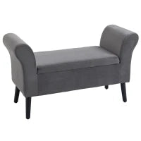 Panca Contenitore Imbottita per Camera in Tessuto Vellutato con Braccioli, 111.5x41x65cm - Grigio