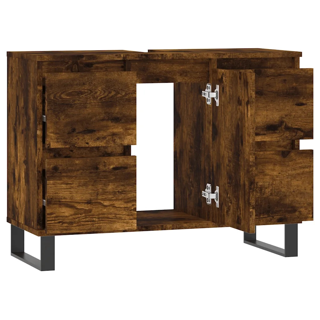 Armadietto Bagno Rovere Fumo 80x33x60 cm in Legno Multistrato 831665