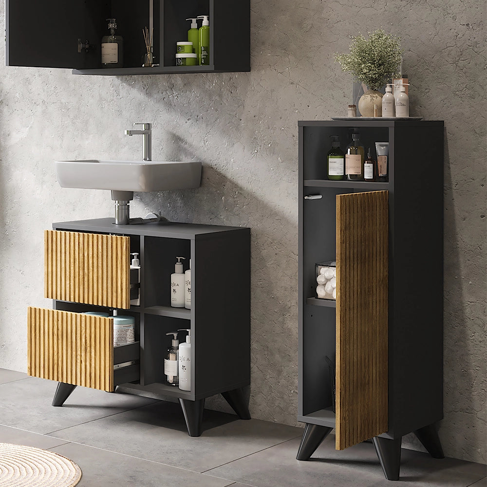 Vicco Mobiletto midi Antracite/quercia di montagna 30 x 97 cm con porta