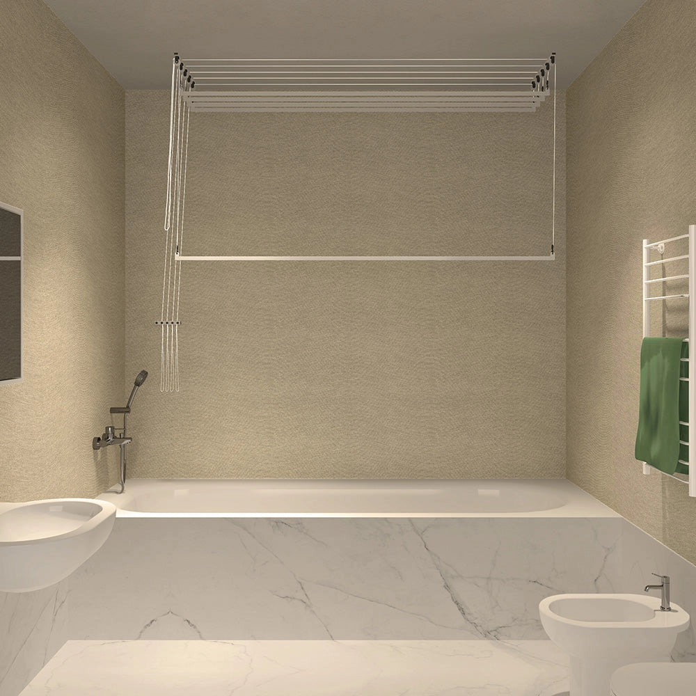 Stendibiancheria da Soffitto Salvaspazio per Interni e Esterni con 5 Aste da 150cm (altezza soffitto 320 cm) Stendinik