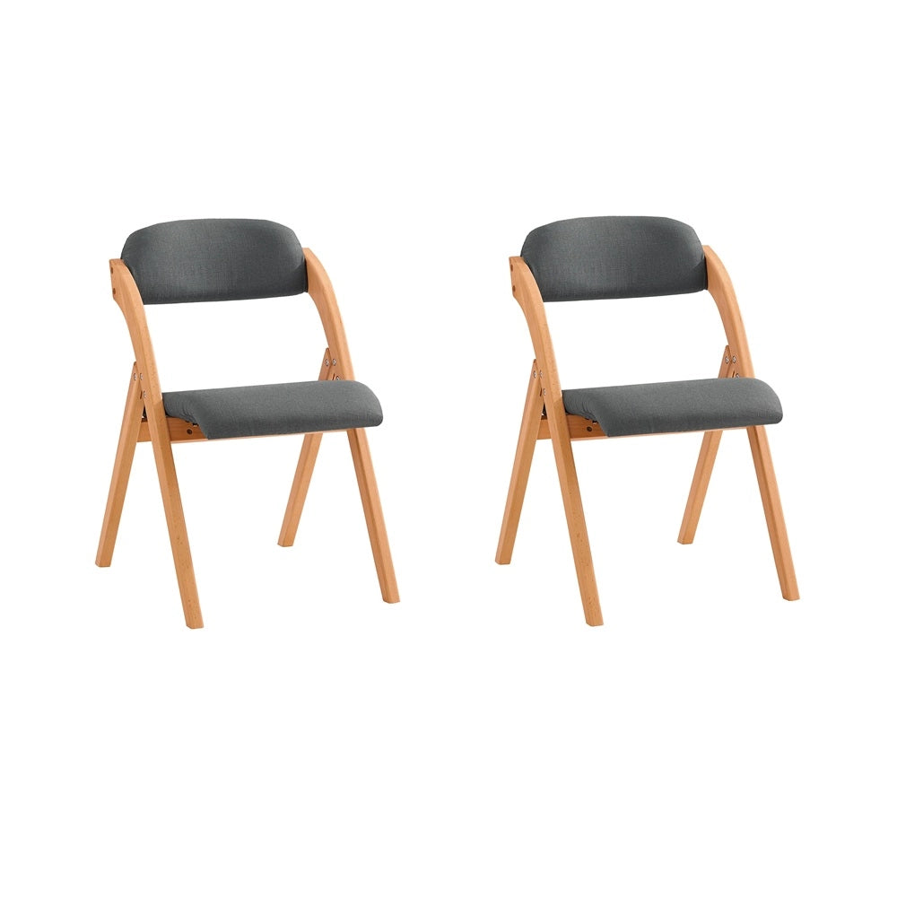 SoBuy FST92-SGx2, Sedia Pieghevole in Legno Set da 2 Poltrona Imbottita da Cucina, Sedie da Interno per Ufficio, Balcone, Giardino - Sedie Pieghevoli Salvaspazio Richiudibili in Faggio, Grigio Scuro
