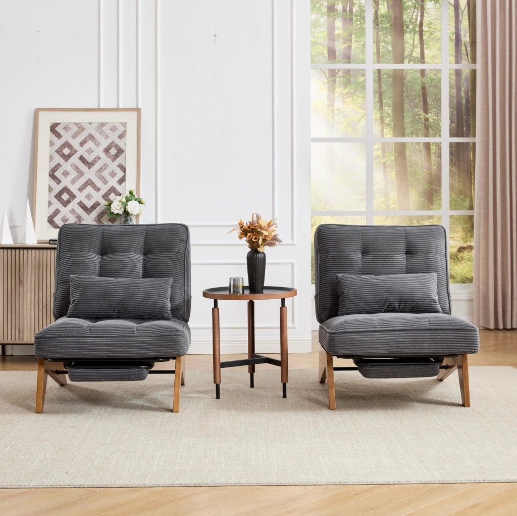 Poltrona lounge reclinabile con schienale regolabile; cuscino lombare; 127x73x90 cm; grigio scuro in corduroy