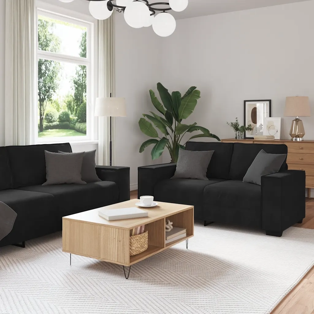 vidaXL Set di Divani 3 pz con Cuscini Nero in Velluto