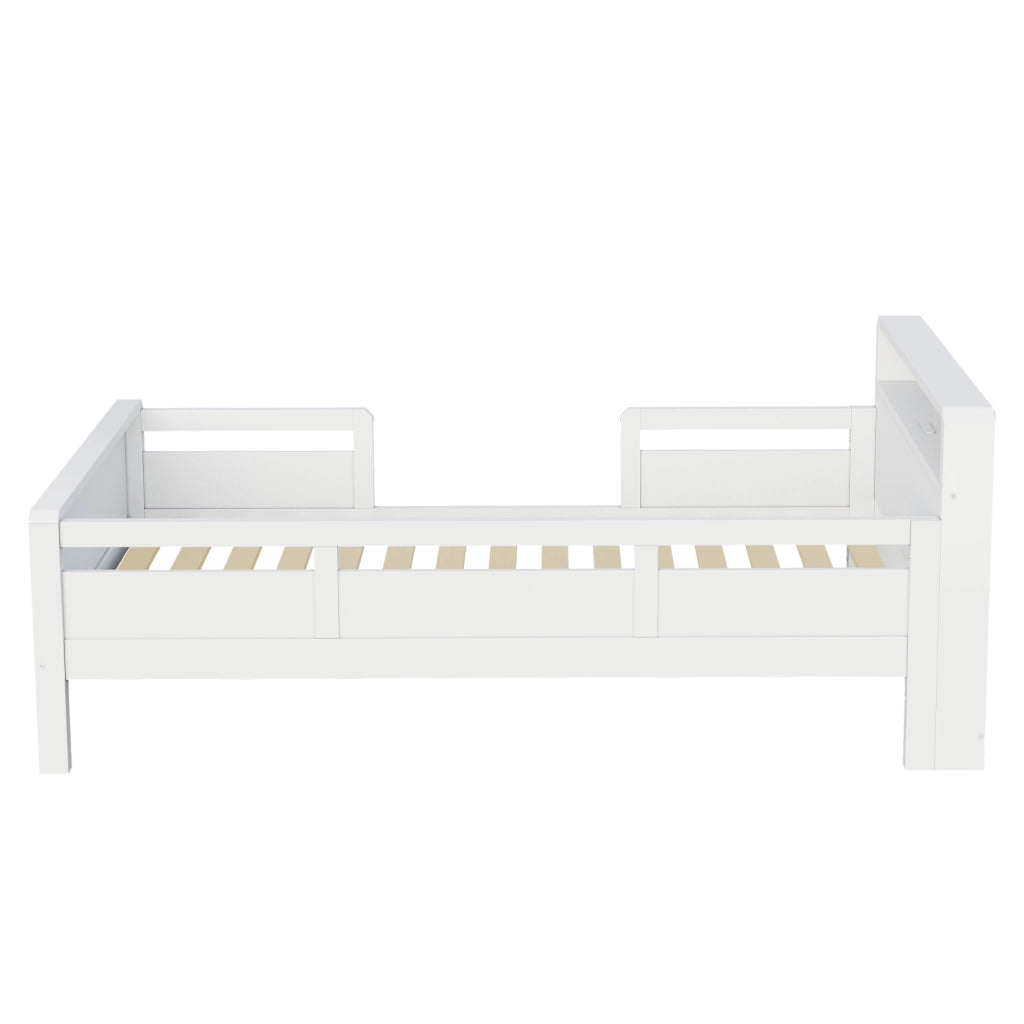 DESMIU Letto per bambini 1 posto con sponde, USB, Type-C e lampada LED 90 × 200 cm, senza materasso, legno bianco