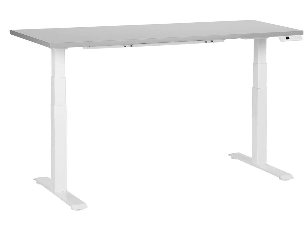 Scrivania regolabile in altezza elettricamente bianco e grigio 160 x 72 cm Struttura in acciaio verniciato a polvere