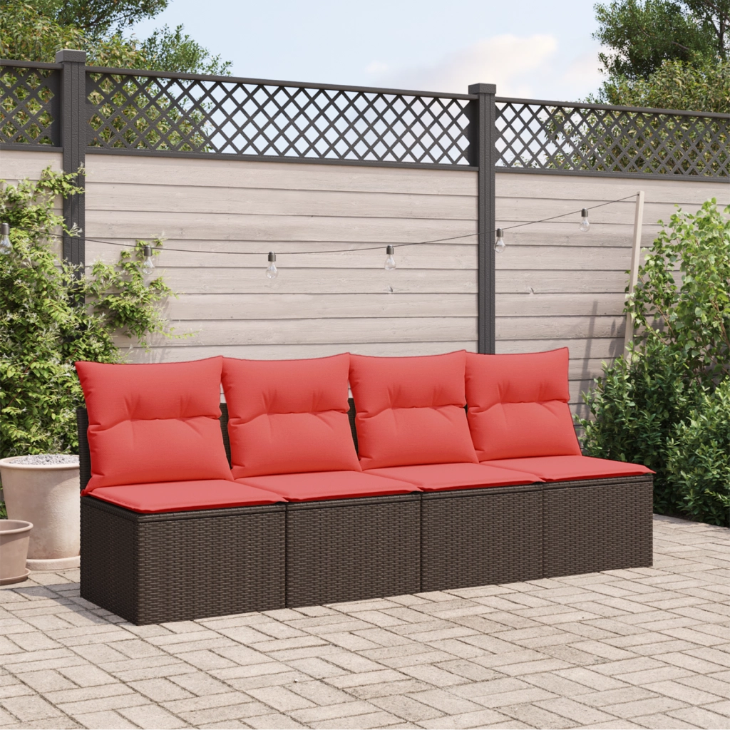 Divano da giardino con cuscini 4 posti marrone in polyrattan
