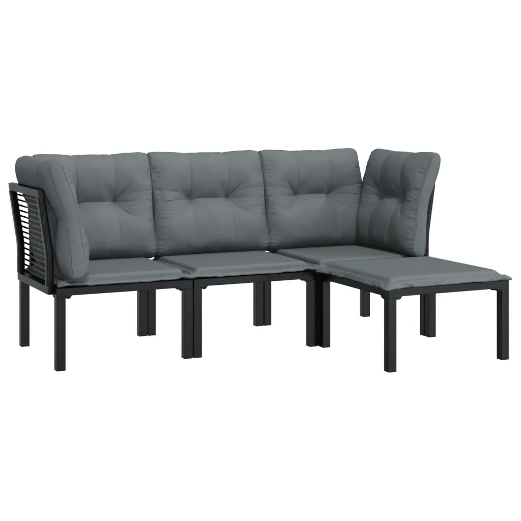 Set Salotto da Giardino 4 pz | Set di Mobili da Esterno Nero e Grigio in Polyrattan
