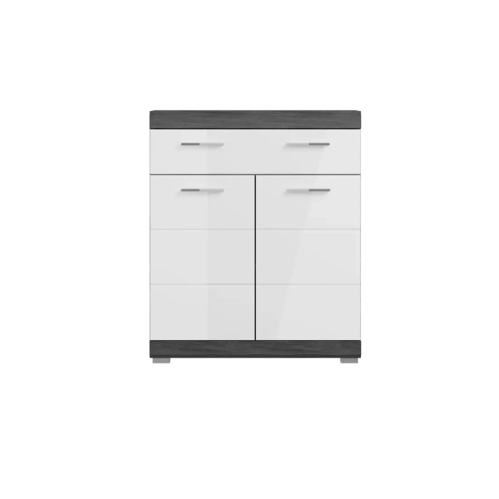 Mobile basso SCOTT – 2 porte e 1 cassetto – Grigio scuro e bianco – 74x88x31 cm