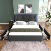 Letto matrimoniale 160 × 200 cm con LED, testiera regolabile e 4 cassetti, senza materasso, grigio