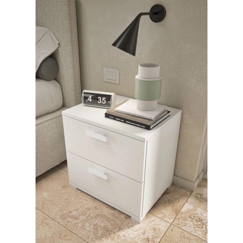 Comodino 2 cassetti con guide in metallo bianco 40x50x45 cm - Terraneo