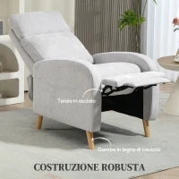 Poltrona Reclinabile 150° max con Poggiapiedi, in Tessuto Effetto Lino, 68x90x106 cm, Grigio Chiaro