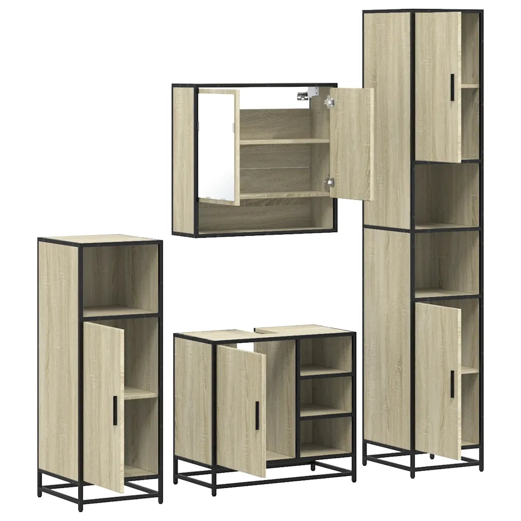 Set Mobili da Bagno 4 pz Rovere Sonoma in Legno Multistrato 3301236