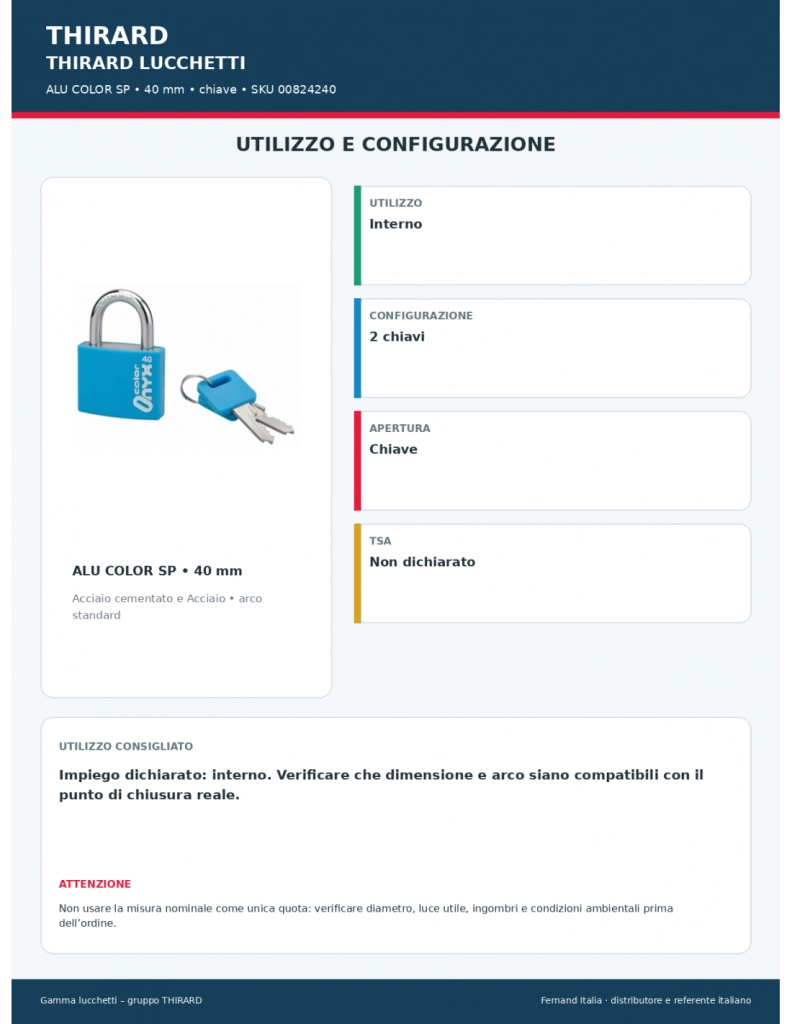 Lucchetto in alluminio colorato 40 mm, arco cementato nichelato, 2 chiavi – Serrurerie de Picardie