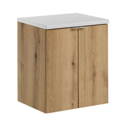 Set da bagno sospeso VANO in rovere e bianco 50cm: mobili sotto lavabo con armadietti + piano per lavabo