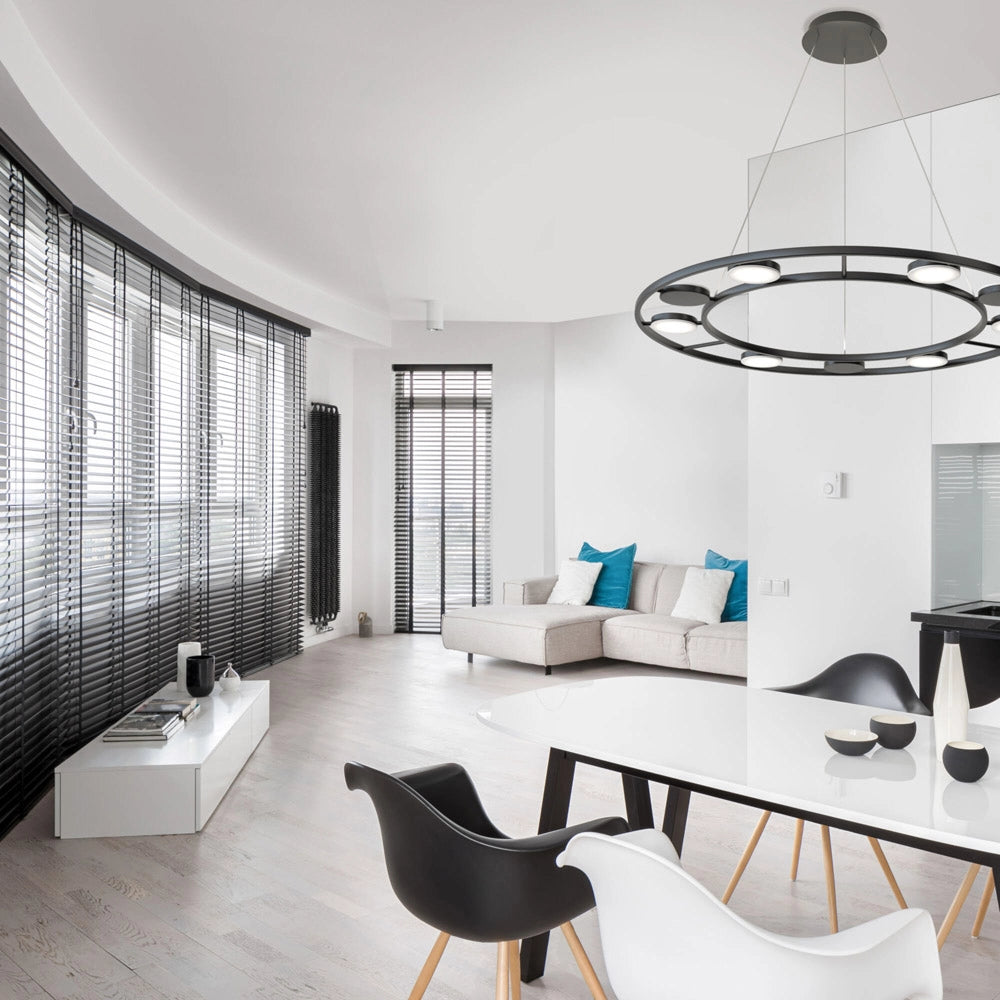 Maytoni Lampadario moderno Fad 9 luci LED integrato nero metallo diffusore acrilico