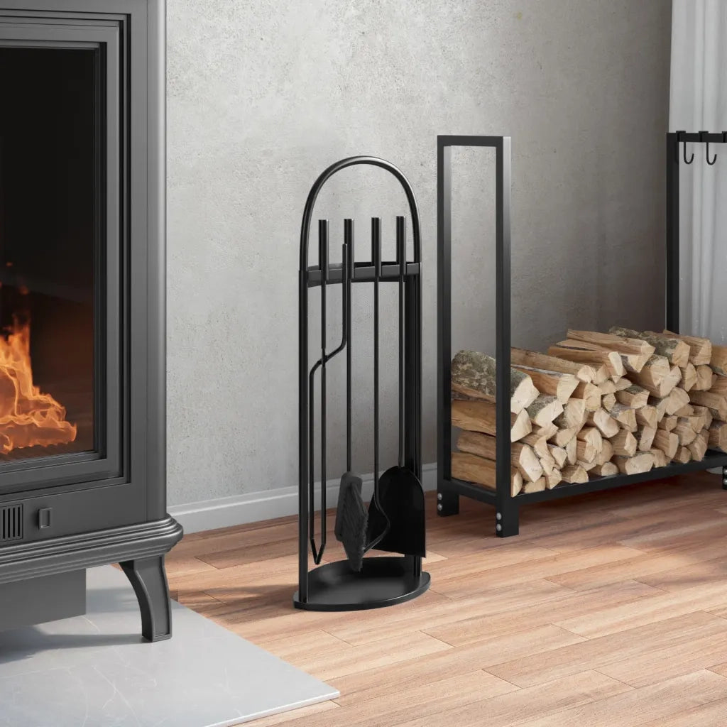 Set di attrezzi per camino 5 pezzi 23x15x66 cm in acciaio 156379