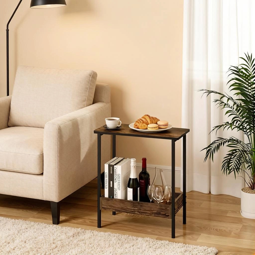 Tavolino da caffè con 2 ripiani - per soggiorno - in legno e metallo - 50×25 cm - nero