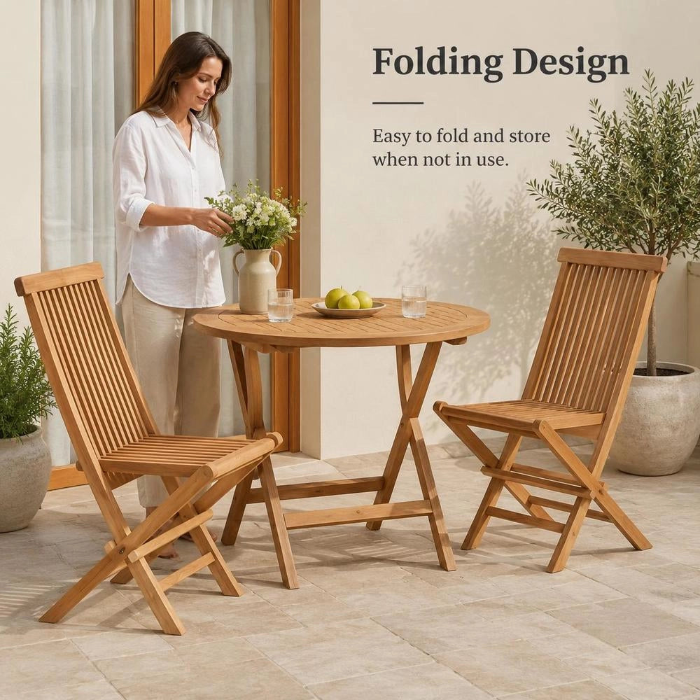 Folding Garden Chairs, 2 Pieces, Solid Teak Wood