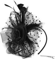 Fascinator con veletta nera per donne - Cappello vintage per matrimoni e Ascot - Cappello da tè con gabbia per uccelli e parasole