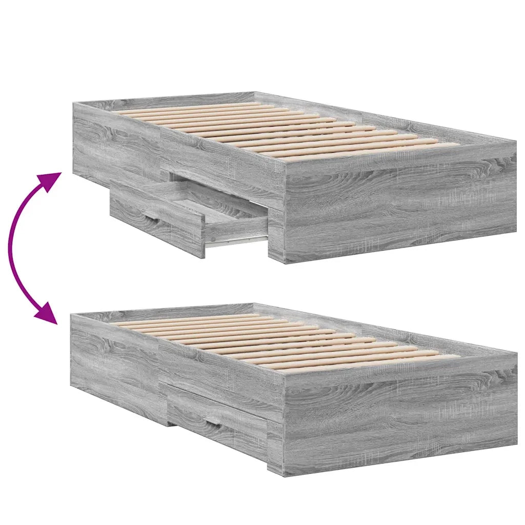 Letto singolo | Letto per adulti | Giroletto Cassetti Grigio Sonoma 90x190 cm Legno Multistrato