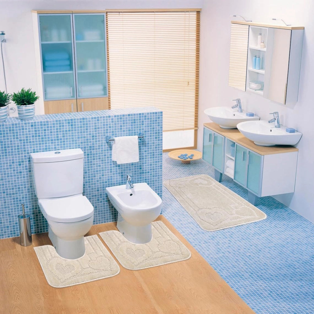 Tappeto Bagno 50x110 cm Tinta Unita Antiscivolo Assorbente Camera Letto Made In Italy Beige