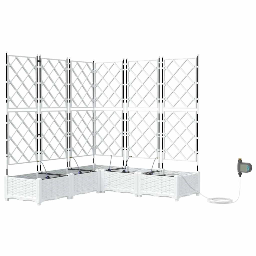Set di 5 fioriere da giardino moderne per esterni 120 x 120 x 126 cm con sistema di irrigazione acciaio bianco 02_0058618