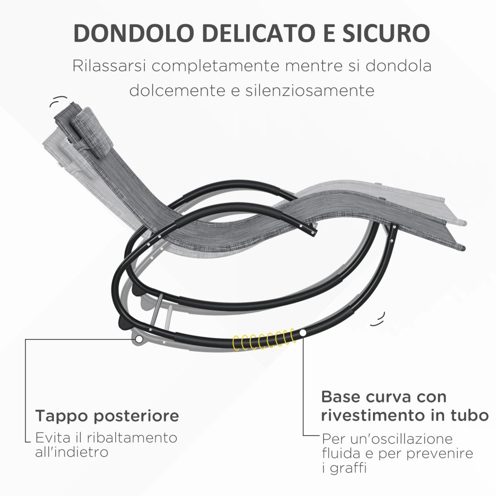 Sedia Sdraio a Dondolo Zero-Gravity da Esterno Impermeabile con Poggiatesta, 155x61x88 cm, Grigio