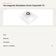Set di Sacco di Ricambio per Aspirapolvere - 10 Pezzi - Adatto per X1/T20 Omni - Grande Capacità - Impermeabile - Prestazioni Migliorate - Sacco per Aspirapolvere