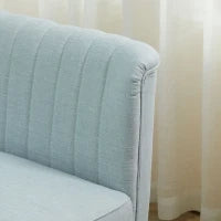 Divano 2 Posti Moderno in Tessuto Senza Braccioli con Gambe in Legno, 117x56.5x77 cm, Celeste