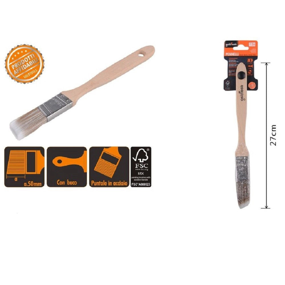 Trade Shop - Pennello Piatto 27cm Obliquo Con Manico In Legno Setole Lunghe Da Pittura 90210 -