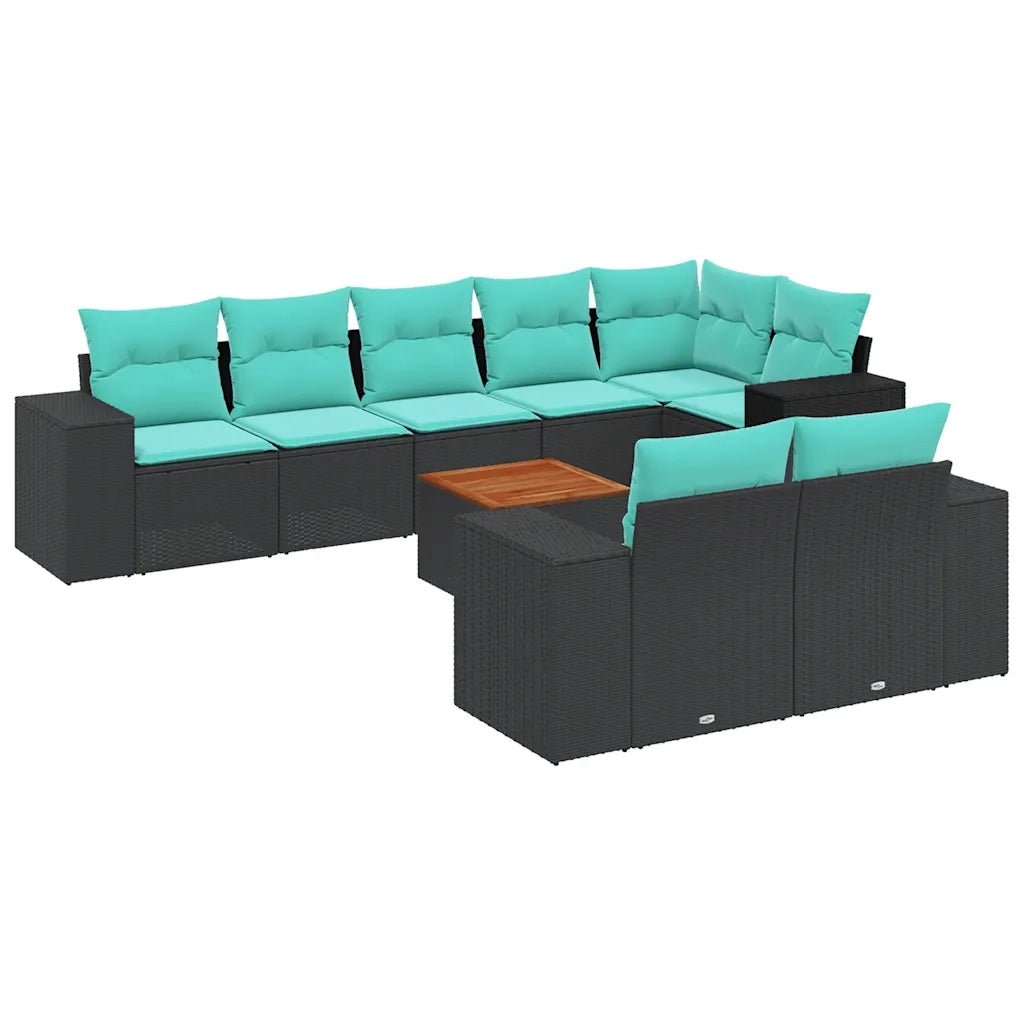 Set Divani da Giardino 9 pz con Cuscini Nero in Polyrattan 3225532