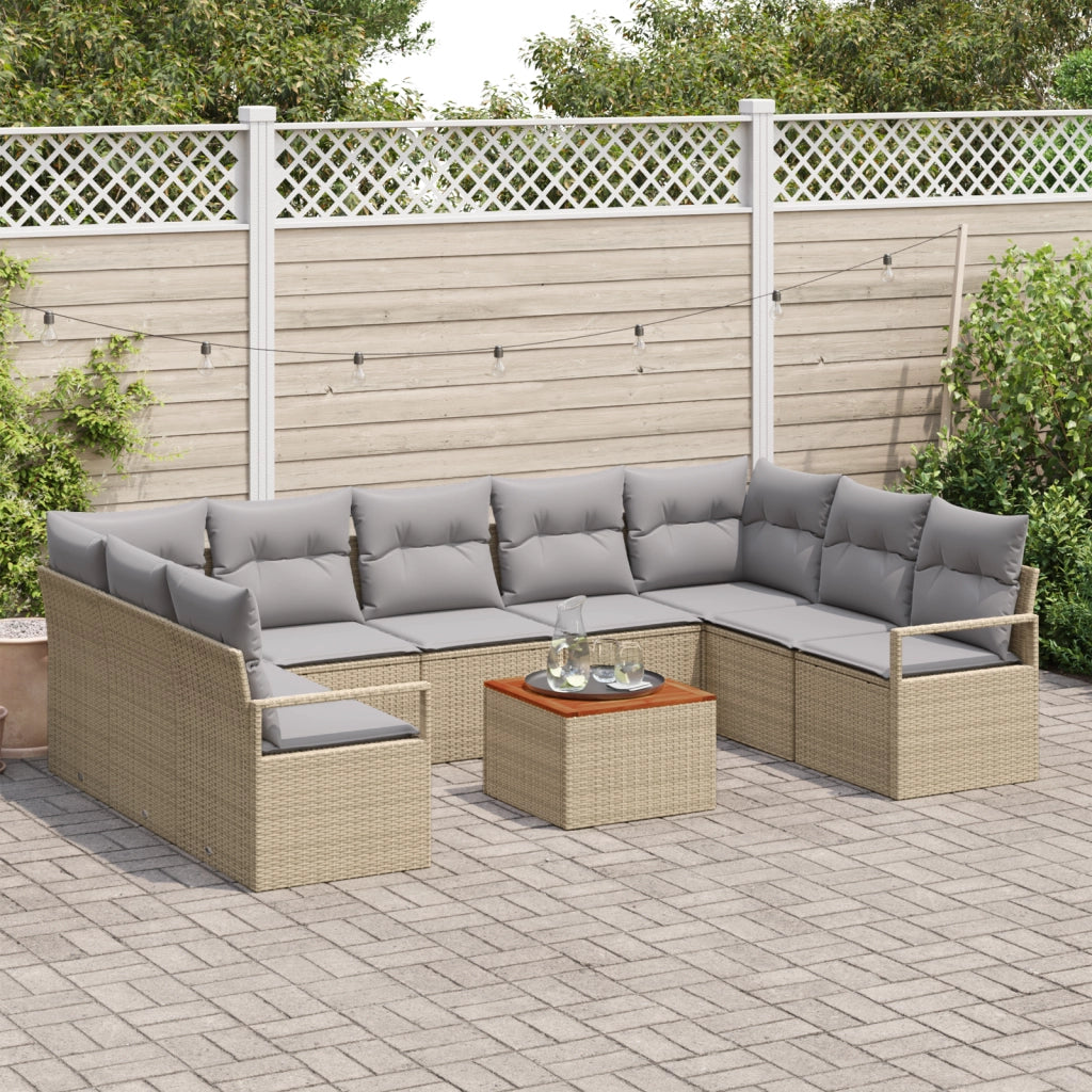 Set di divani da giardino  da 10 pezzi con cuscini Beige Polirattan Acacia