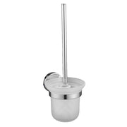 Trade Shop - Porta Scopino Per Wc In Acciaio Satinato Con Bicchiere Vetro Satinato Arredo Bagno 87913 -