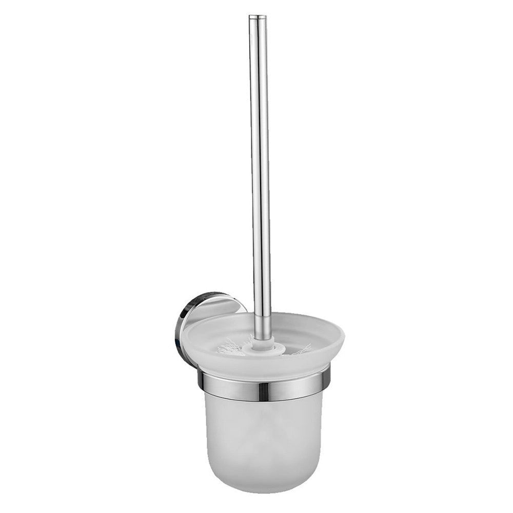 Trade Shop - Porta Scopino Per Wc In Acciaio Satinato Con Bicchiere Vetro Satinato Arredo Bagno 87913 -