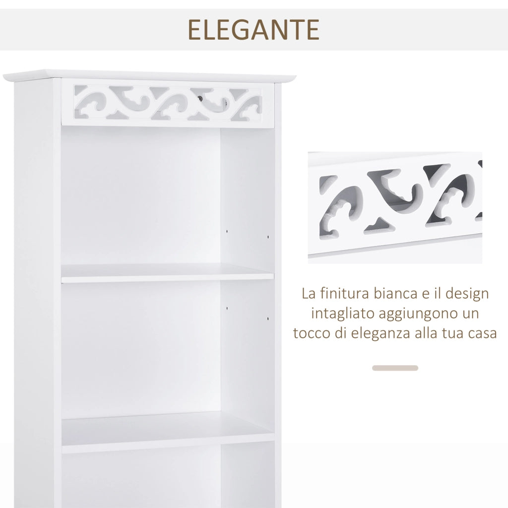 Mobiletto Bagno a Torre 3 Ripiani Regolabili e Armadietto ¨C zephmum ¨C MDF Bianco 40x23x160cm
