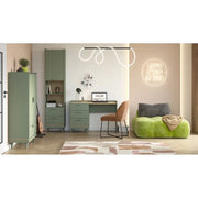 Set ufficio NOKI – Scrivania + armadio per archiviazione + libreria – Verde e legno scandinavo